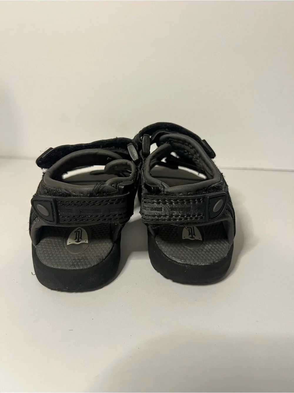 Kids Black Adjustable Outdoor Sandals with Triple Straps